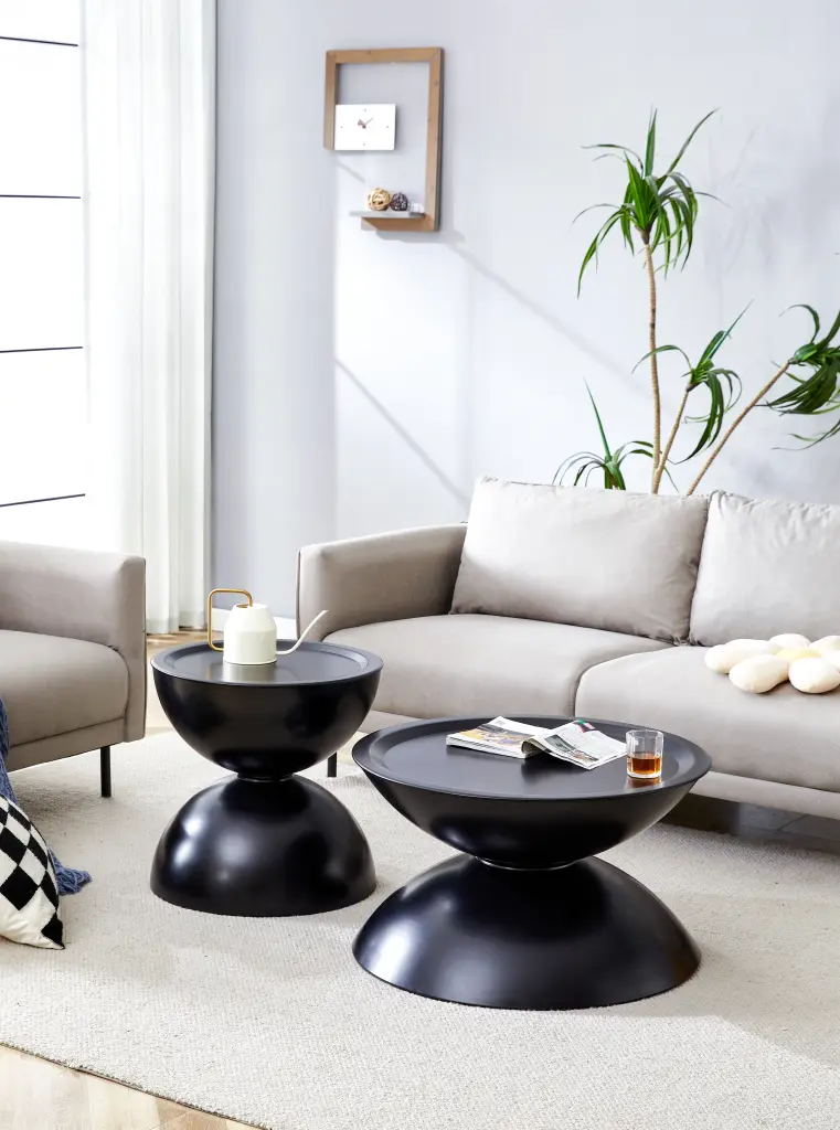 Black Coffee Round Table Storage Movable Table Top Multifunctional d-n furniture