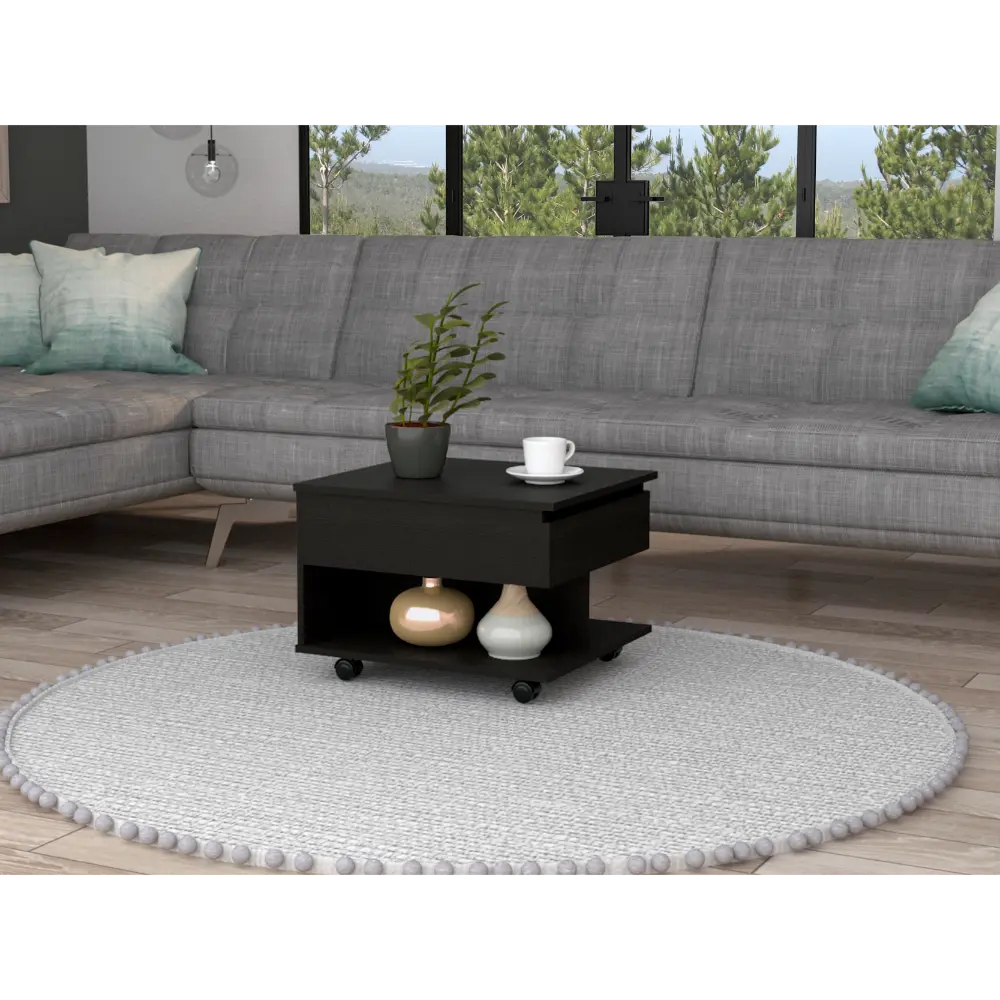 Lift Top Coffee Table Casters and Shelf Black Particle Board depot e-shop