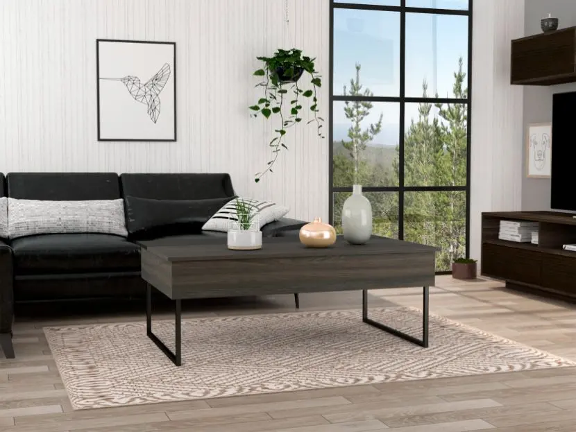 Lift Top Coffee Table Two Legs Two Shelves Carbon Espresso Brown Patio Living Room depot e-shop