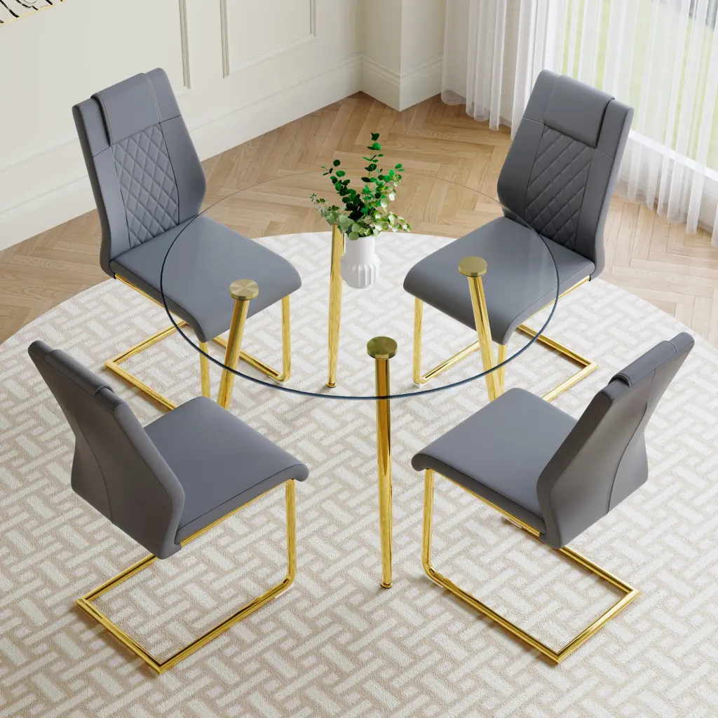 Modern Minimalist Round Transparent Tempered Glass Table Sturdy Base droom w-1151