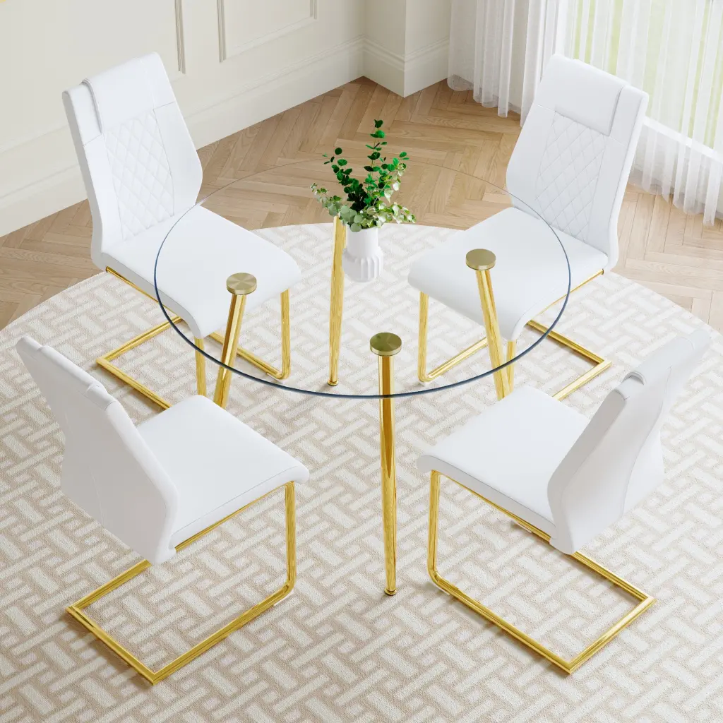 Modern Minimalist Round Transparent Tempered Glass Table Silver Base droom w-1151