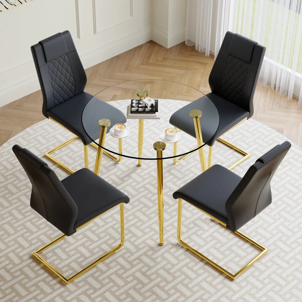 Modern Minimalist Style Round Transparent Tempered Glass Table Chrome Base droom w-1151