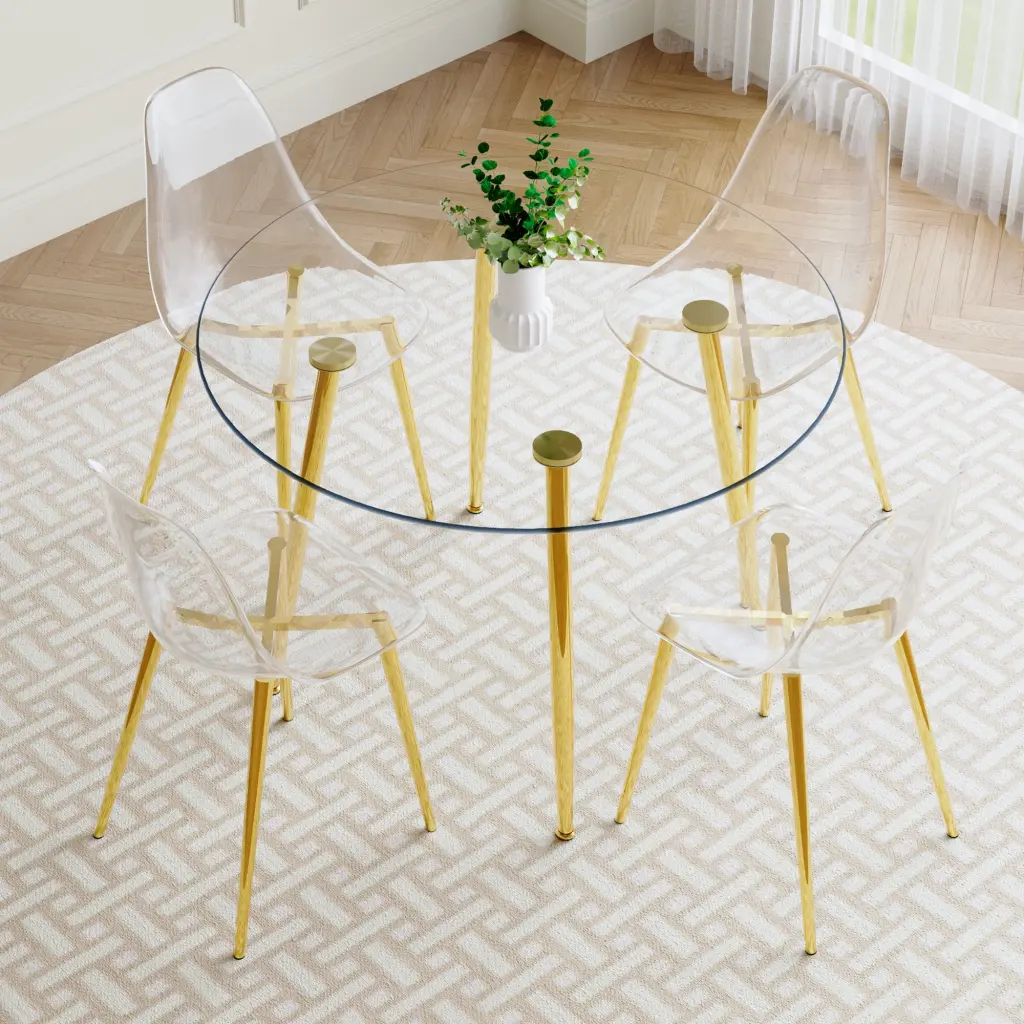 Modern Minimalist Style Round Transparent Tempered Glass Table droom w-1151