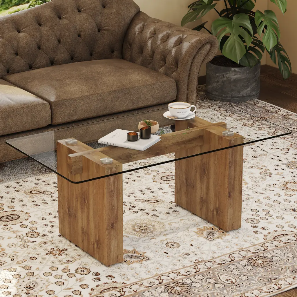 Modern Minimalist Transparent Tempered Glass Coffee Table And Dining Table droom w-1151