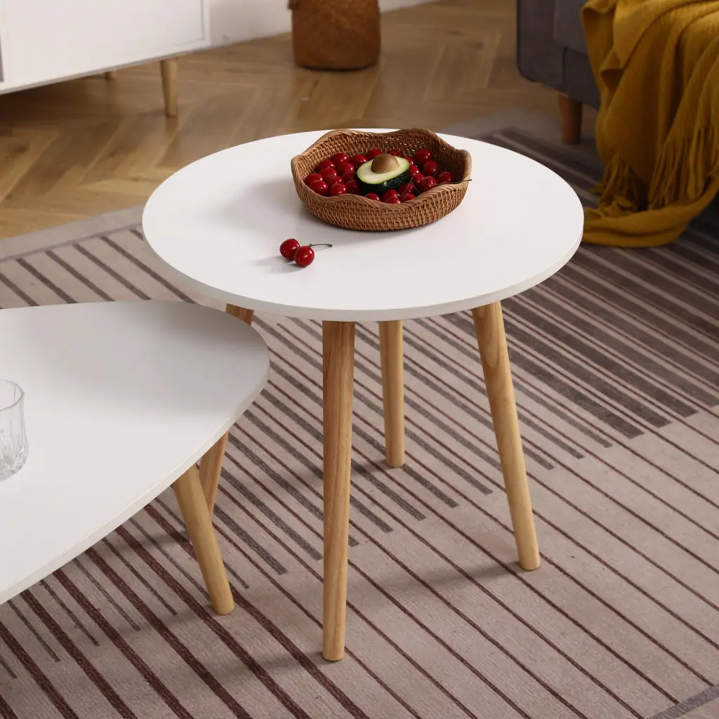 Round Coffee Table White Oak Modern Primary Living Space Rubberwood furnisoar lifestyle