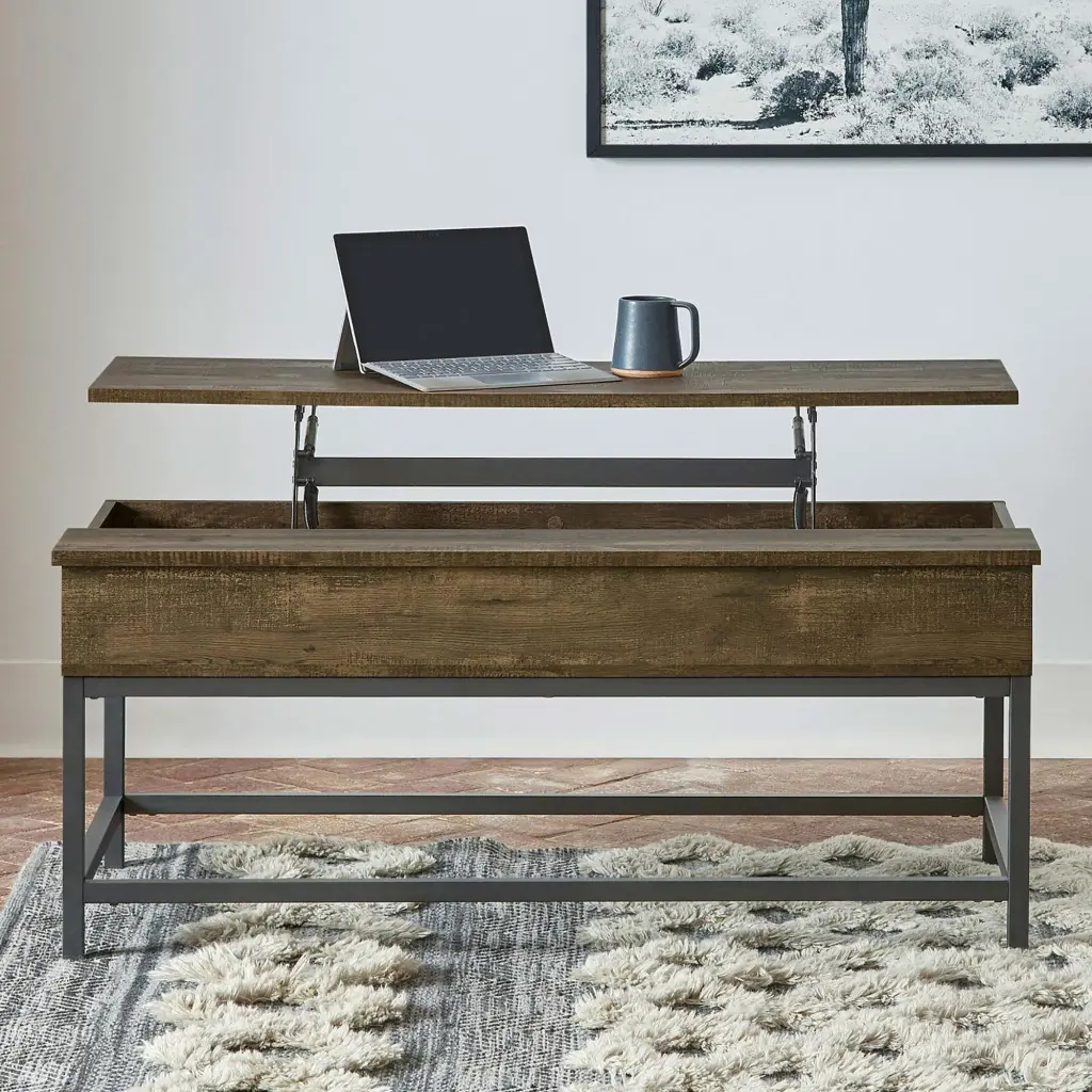 Brown Oak and Sandy Black Lift Top Coffee Table Living Room furniture max