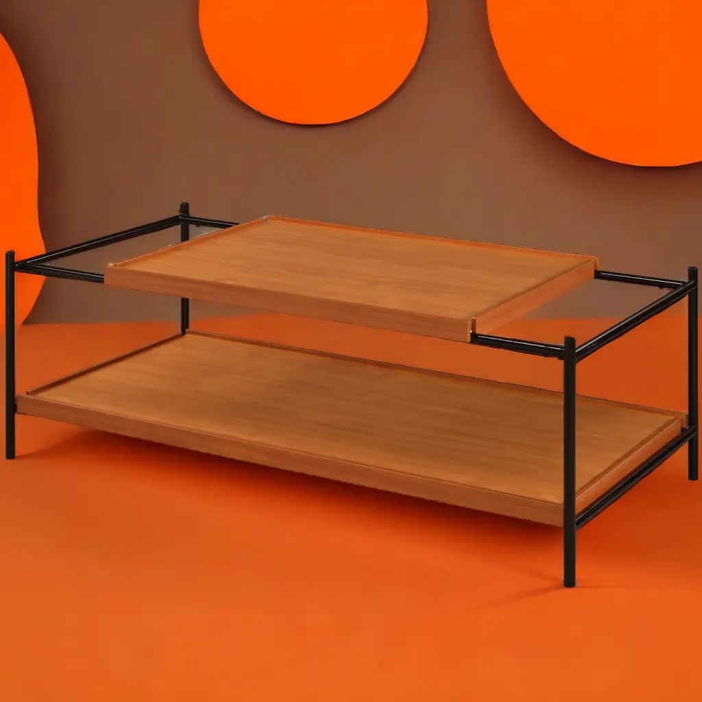 Honey Oak And Black 2 Shelf Coffee Table Primary Living Space Oak Furniture furniture max