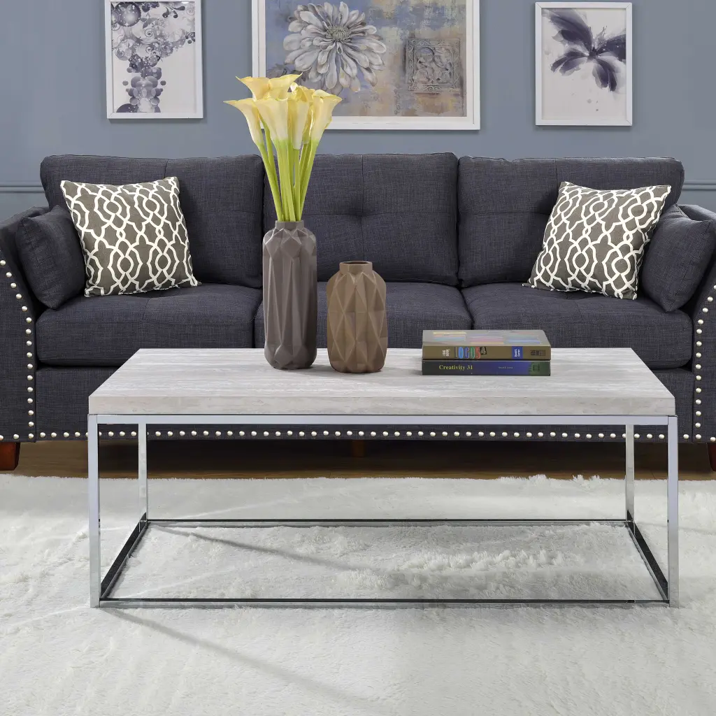 Light Oak and Chrome Coffee Table Open Base Living Room furniture max