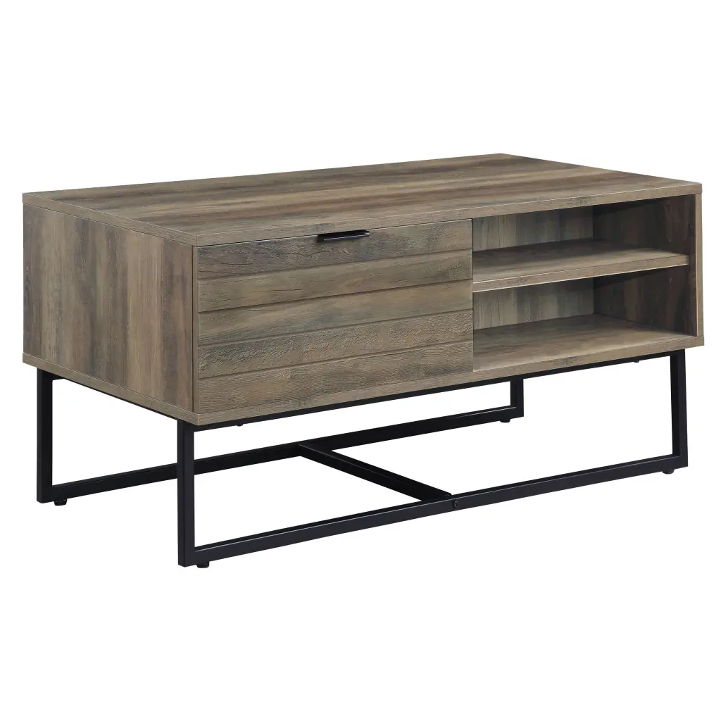 Rustic Oak and Black Coffee Table Open Storage Living Room furniture max