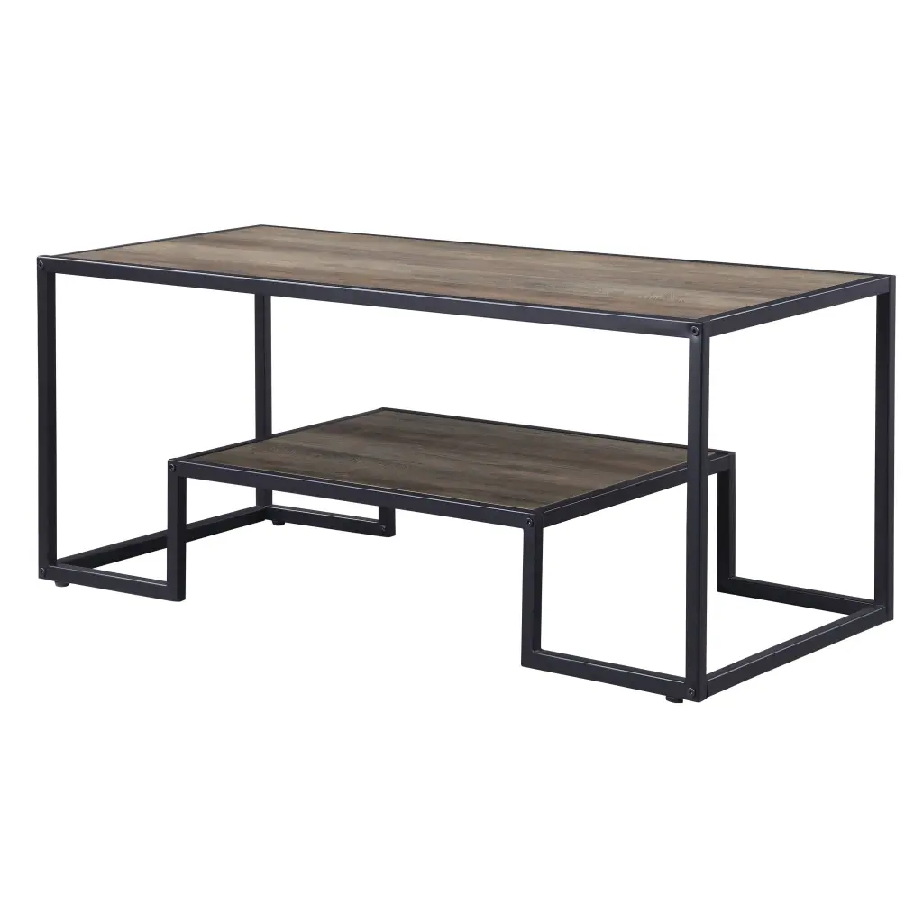 Rustic Oak and Black Coffee Table Shelf Living Room furniture max