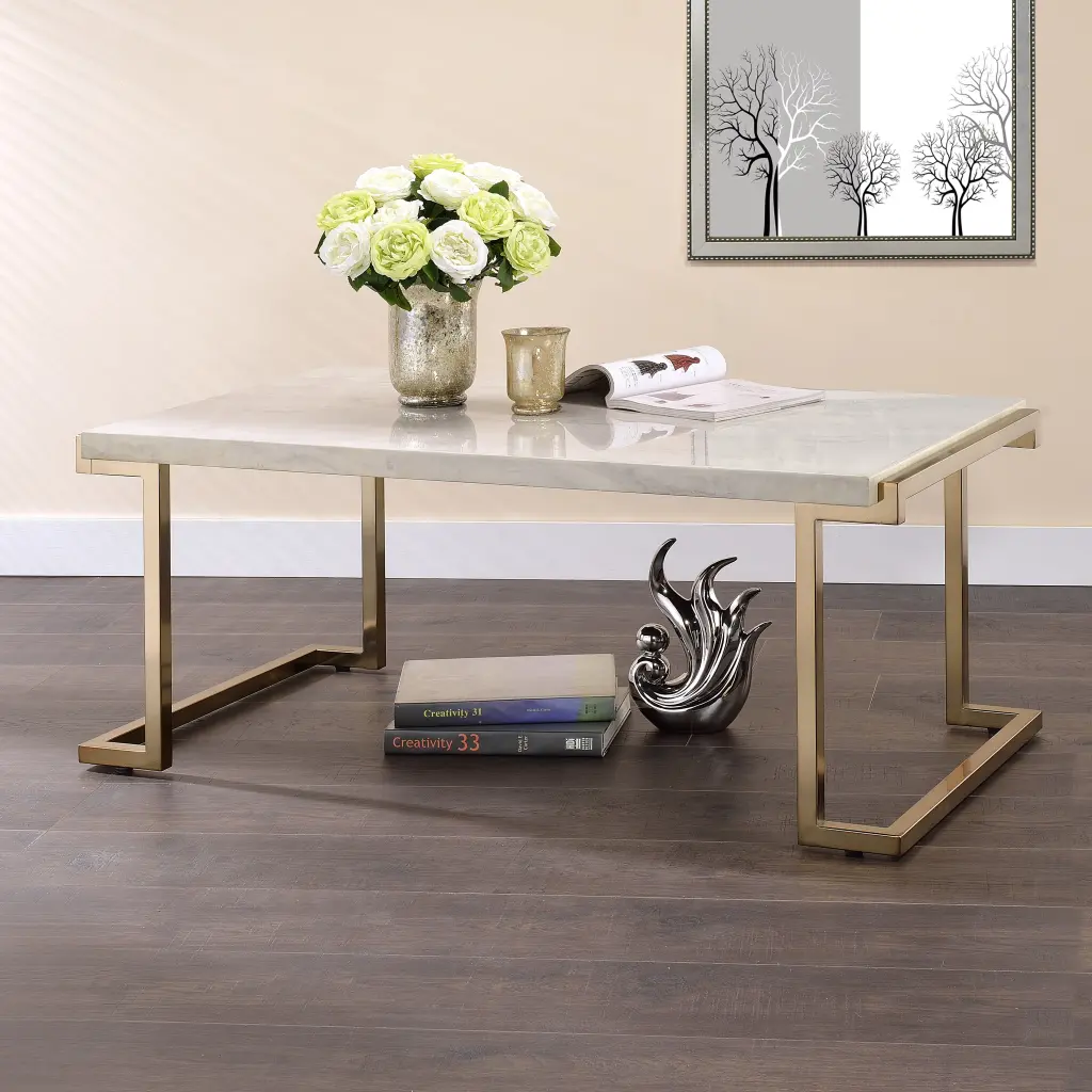White and Champagne Sled Base Coffee Table White Gold Primary Living furniture max