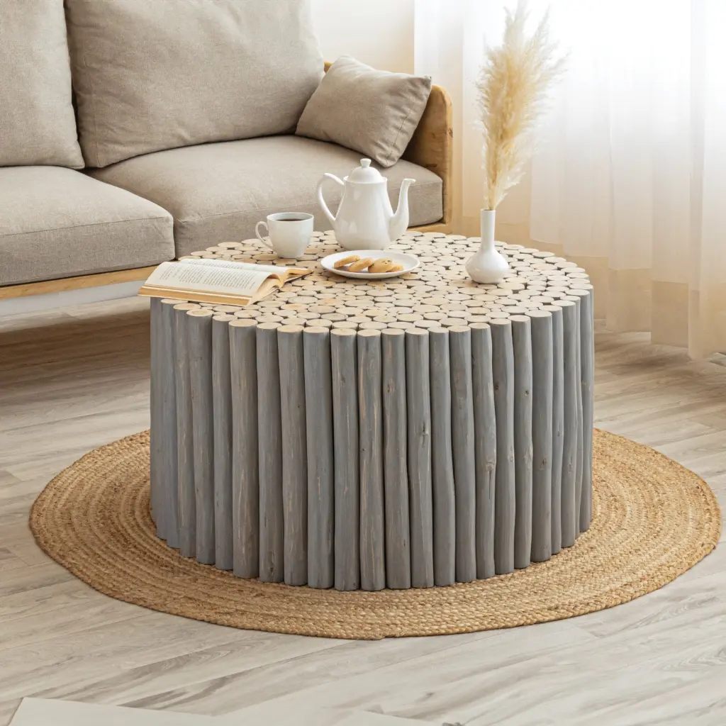T1009 32 Inch Modern Round Coffee Table Gray Grey Living Room galaxy home furnishings