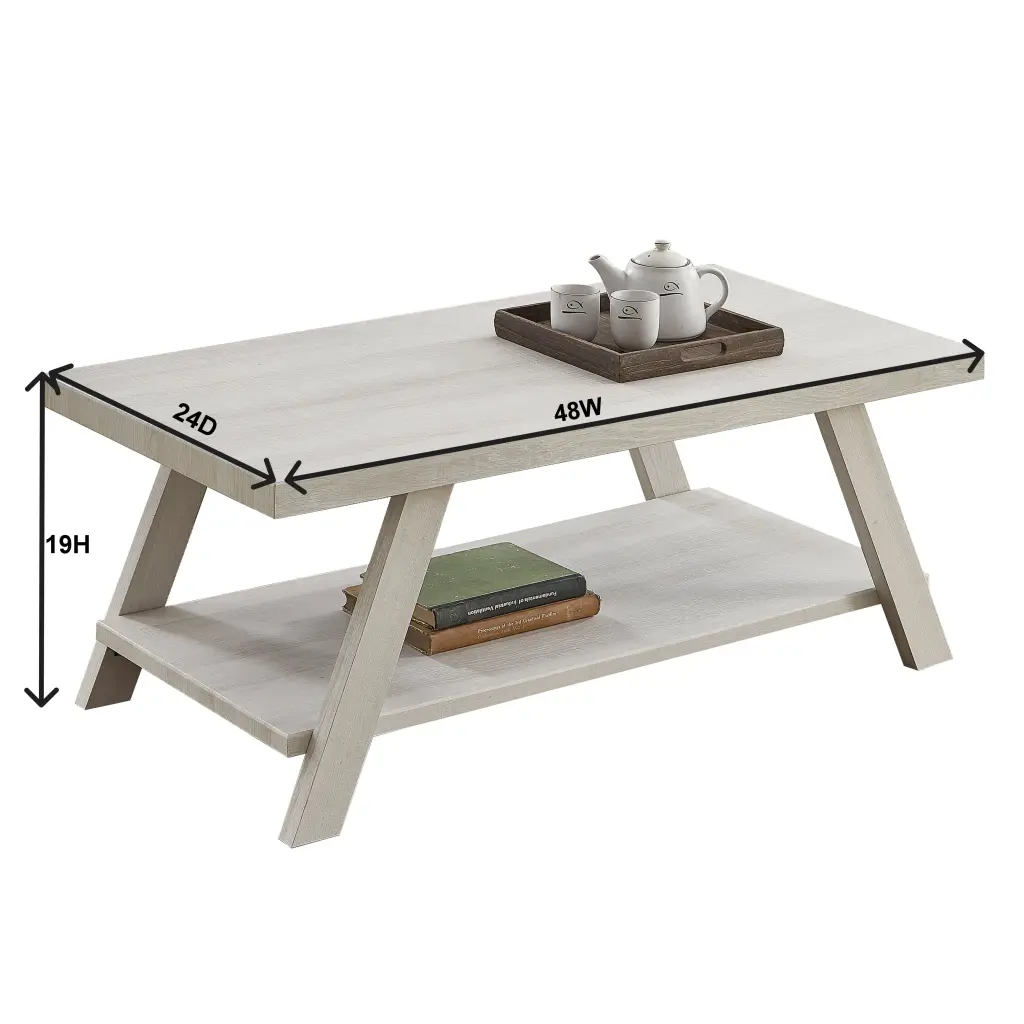 Athens Contemporary Wood Shelf Coffee Table White Finish MDF Modern Living Room Furniture hz