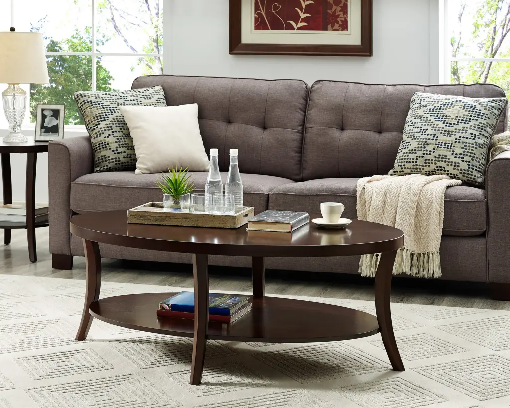 Perth Espresso Oval Coffee Table Shelf Espresso Wood Finish hz