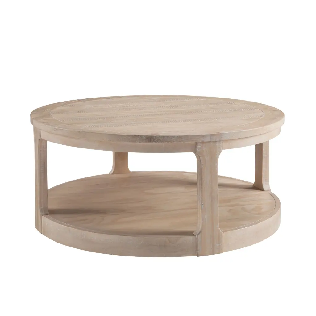 40 Inch Large Curved 2 Tier Traditional Round Wooden Center Coffee Table justone