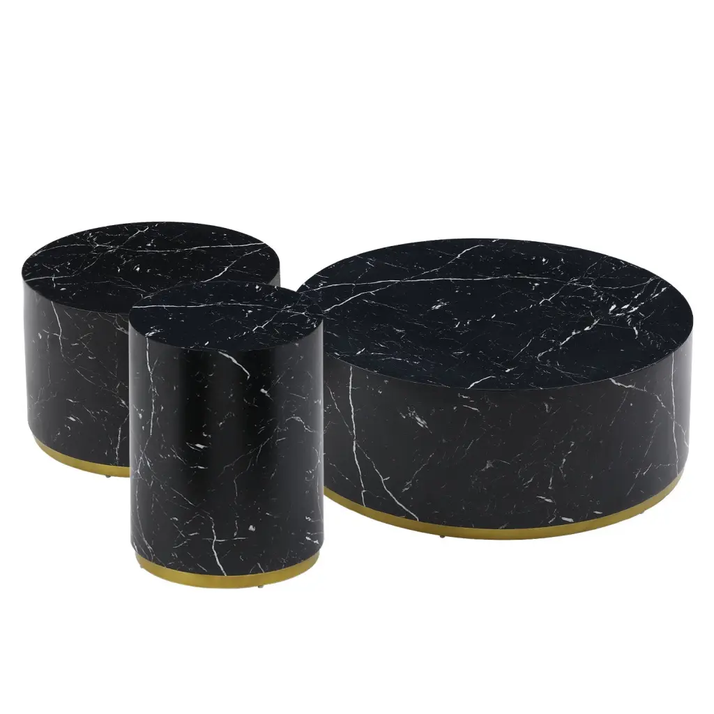 Set 3 Black Marble Pattern Round Coffee Side End Tables Living Room justone interior