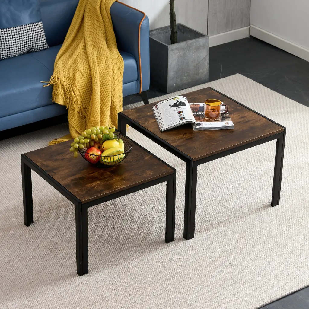 Nesting Coffee Table Set 2 Square Modern Stacking Table Wood Top jws-w241