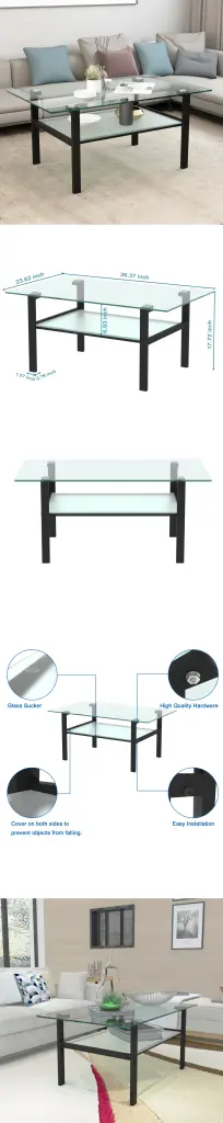 Transparent Glass Black Coffee Table Modern Effortless Living Room Coffee Table jws-w241