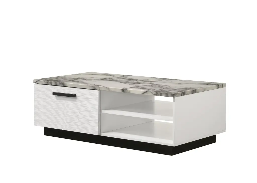 Matilda 47 Inch White Coffee Table White Faux Marble Top White MDF lilola home