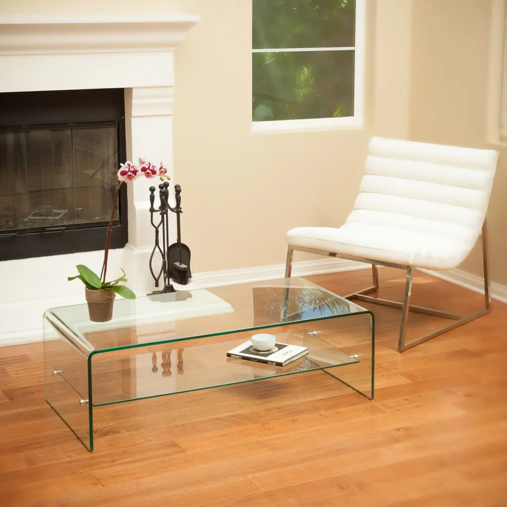 Ramona Glass Coffee Table W Shelf Clear Tempered Glass Modern Living Room Center Table nh-cloudhouse