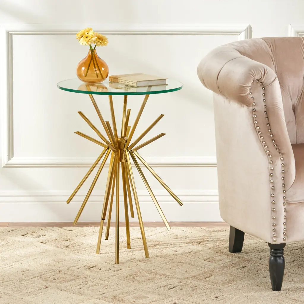 Sparkle Glass Table Gold Metal Frame Modern Living Room nh-comfortcove