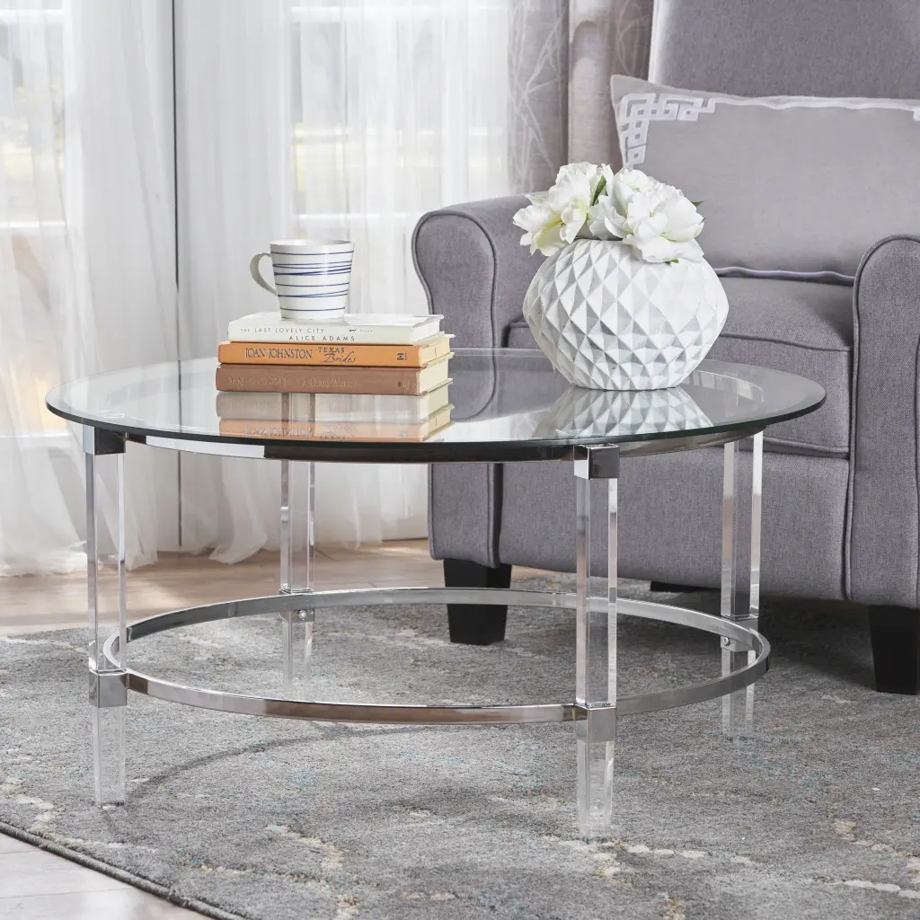Round Coffee Table Clear Glass nh-home living