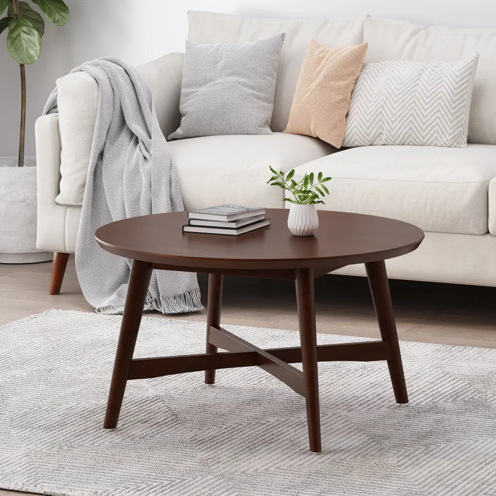 Round Coffee Table X Cross Base Walnut Living Space nh-homeliving-can