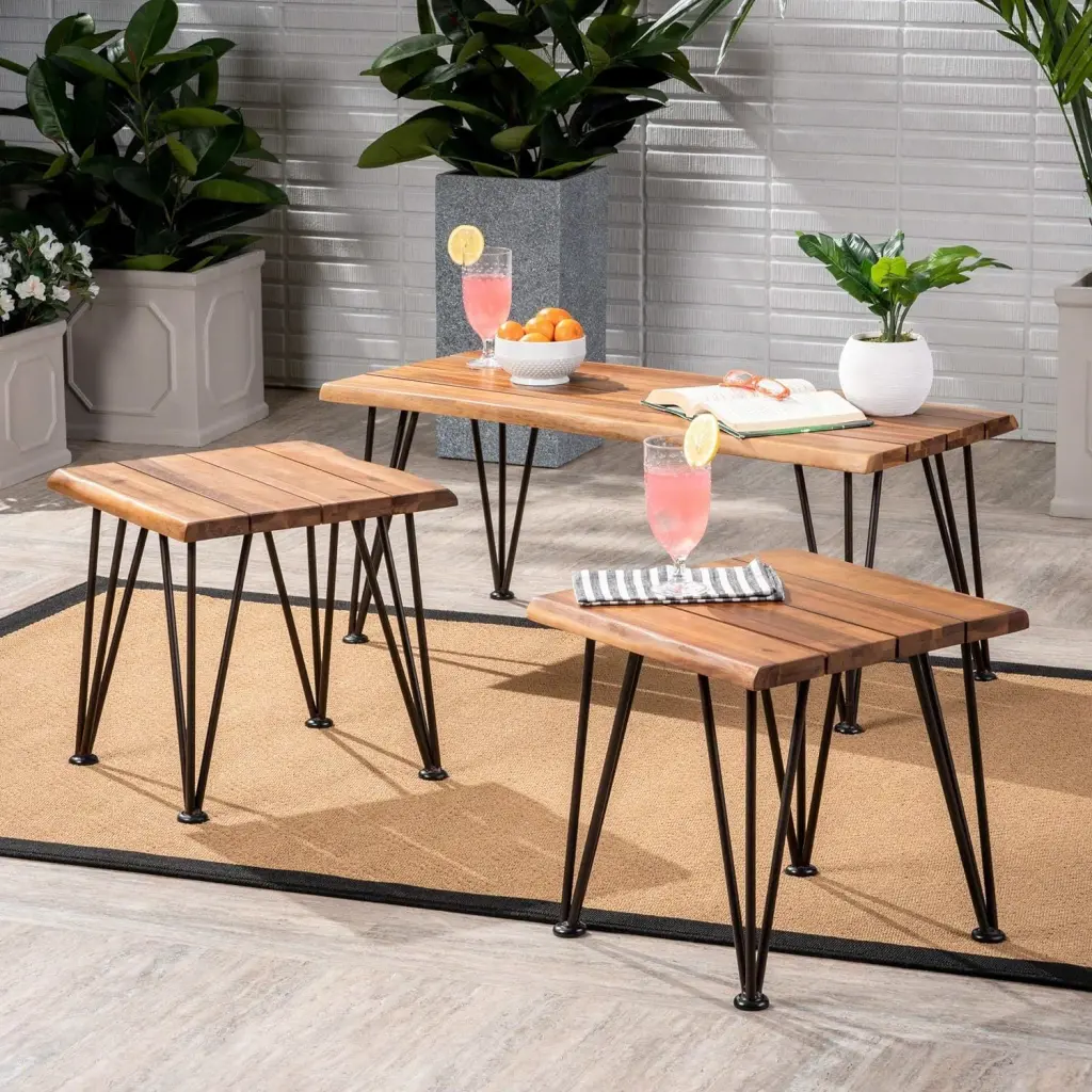 Zion Industrial Wood and Metal Coffee Table Accent Table Teak Metal nh-sunfay