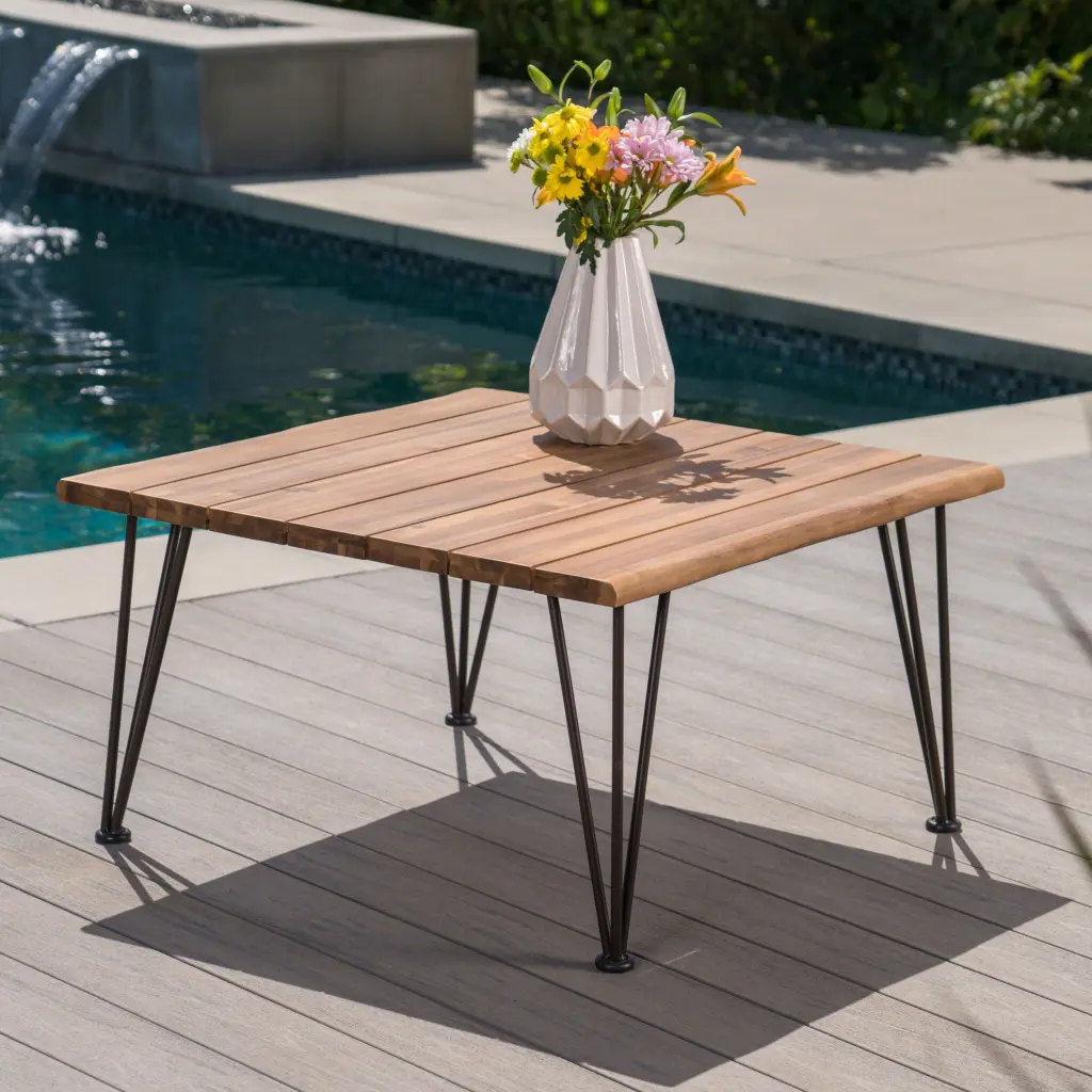 Zion Industrial Wood Metal Coffee Table Teak Modern Living Room Table nh-sunfay