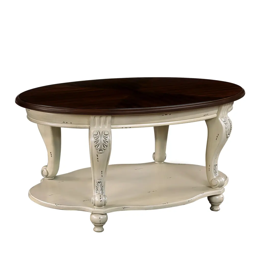 42 Inch Oval Wood Coffee Table Living Room 2 Tier Solid Wood Cocktail Table power growth furniture