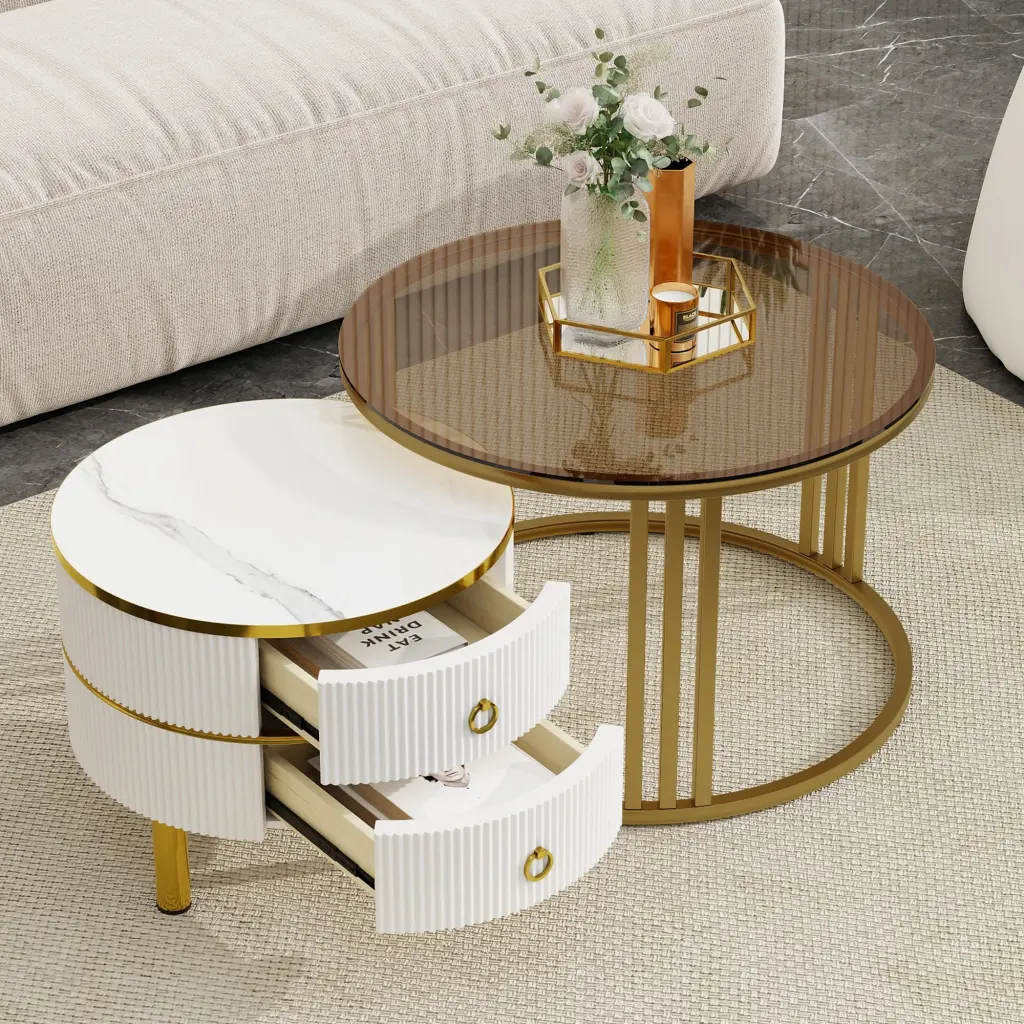 27.5 and 19.6 Inch Stackable Coffee Table 2 Drawers Nesting Tables rnb