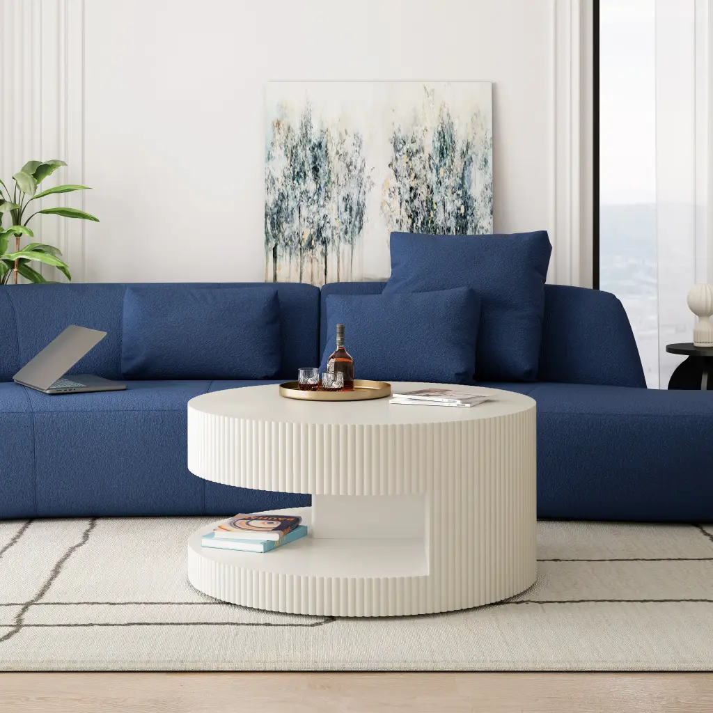 31.5 Inch Round Modern Coffee Table Vertical Storage Living Room rnb