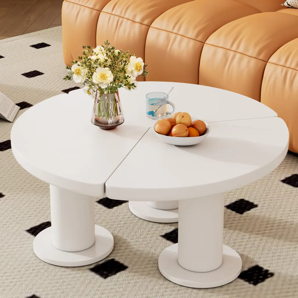 39.4 Inch Easy Assembly Round Petal Influenced Coffee Table Cream Style Center Table rnb