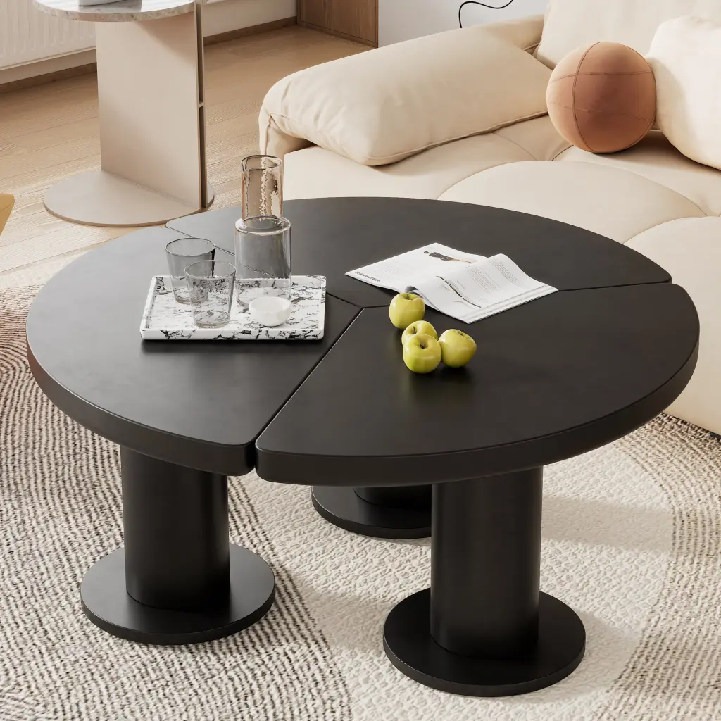 39.4 Inch Easy Assembly Round Petal Influenced Coffee Table Cream Style Center Table rnb