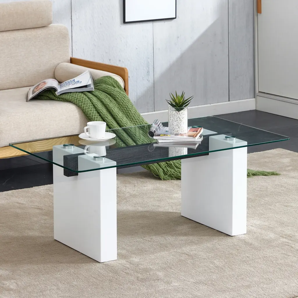 Modern Minimalist Transparent Tempered Glass Coffee Table Wood rnb