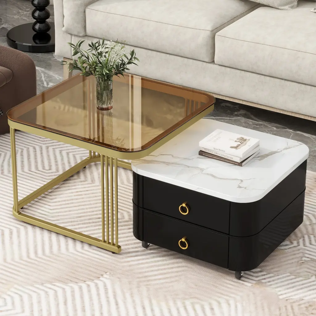 2 1 Square Nesting Coffee Table Wheels and Drawers rnb