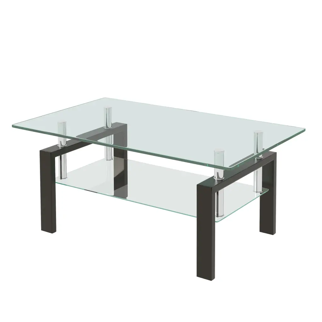 Transparent Tempered Glass Coffee Table 2-Layer Storage Tea Table rnb