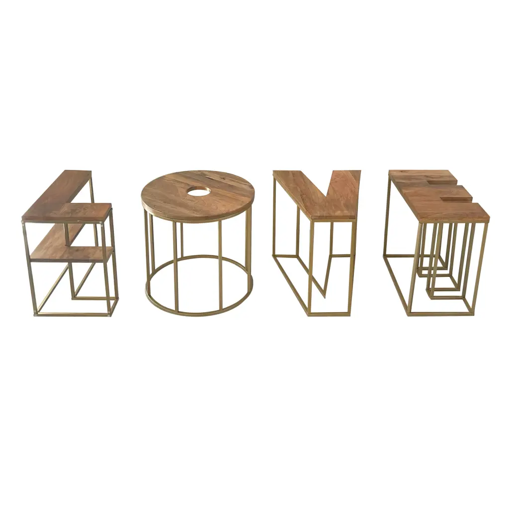 Alphabet Design 4Pc Coffee Table Set Brown Mango Wood Top Antique Finish royal hampton