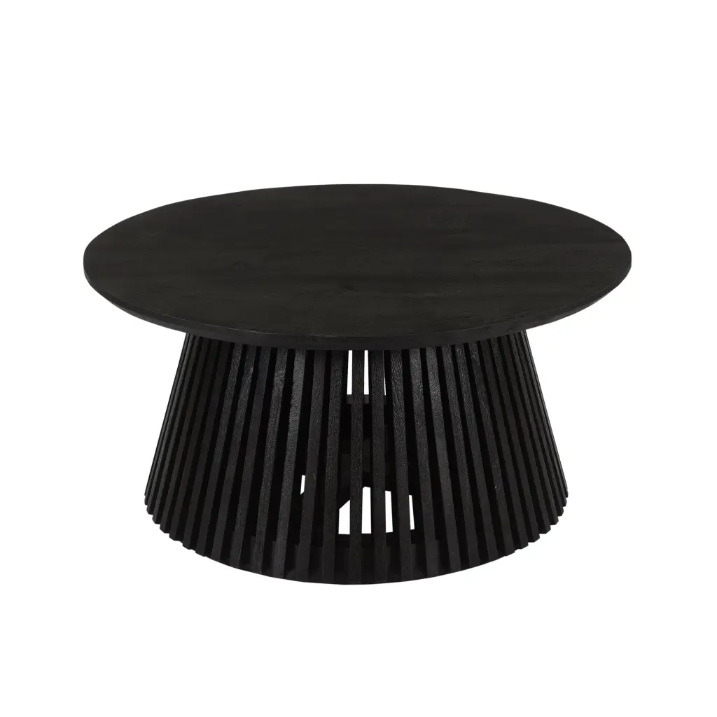 Ridge 32 Inch Artisan-made Round Coffee Table Mango Wood Slatted Flar royal hampton