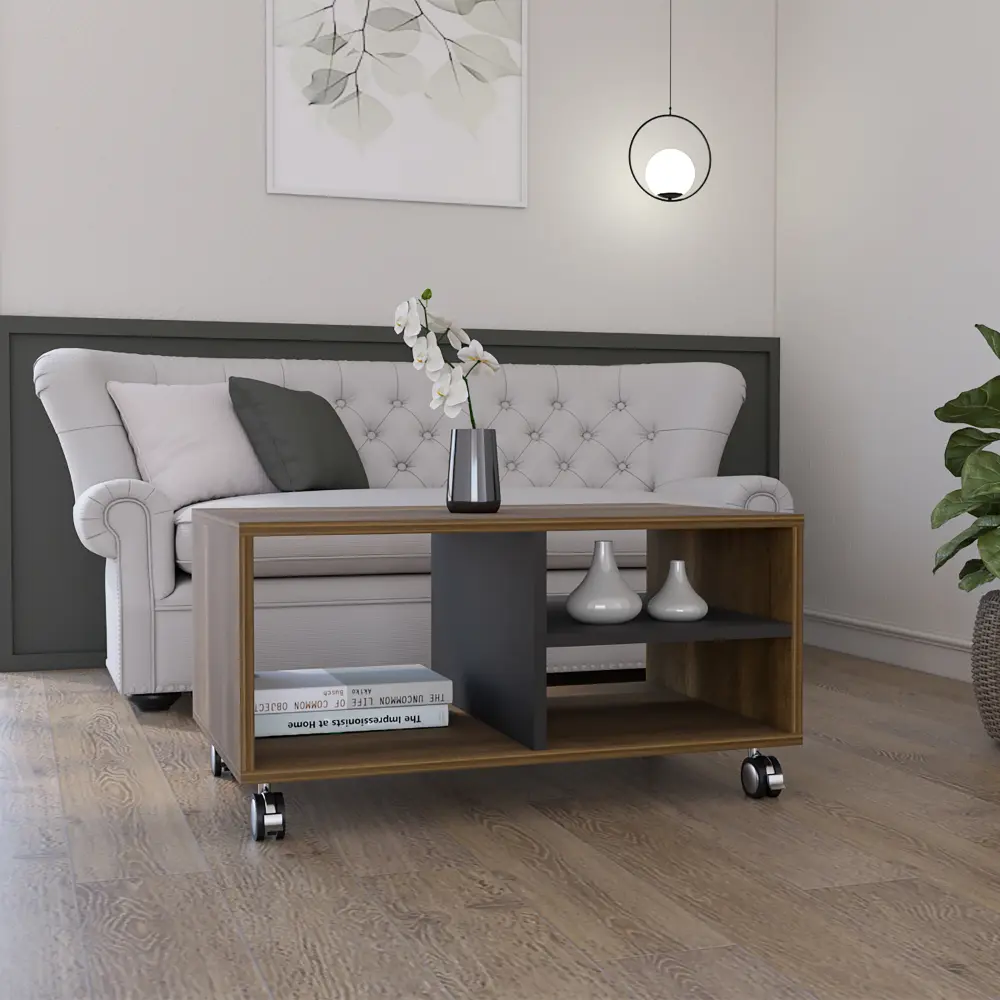 Aveiro Coffee Table Four Casters Three Shelves Walnut Black Multifunctional Living Room rta mubles colombia