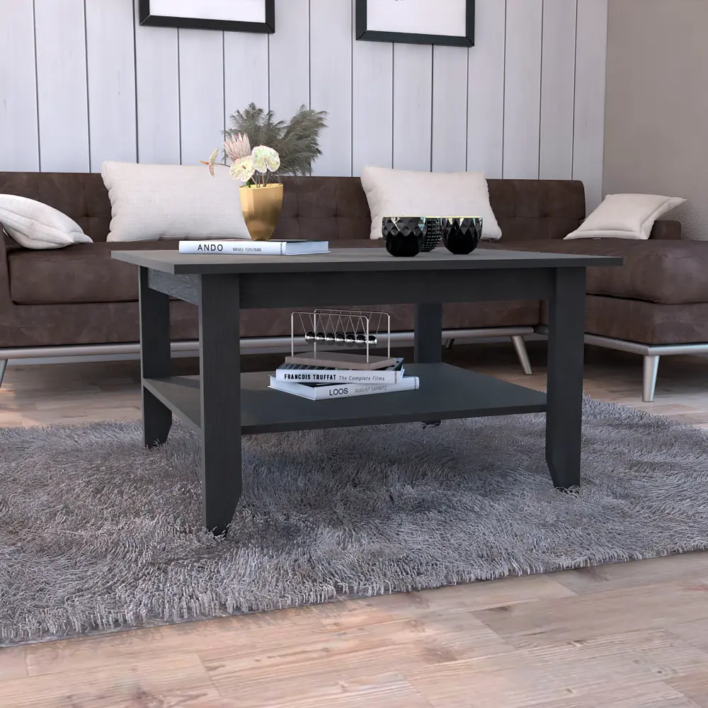 Sahara Coffee Table Four Legs and One Shelf Black Particle Board rta mubles colombia