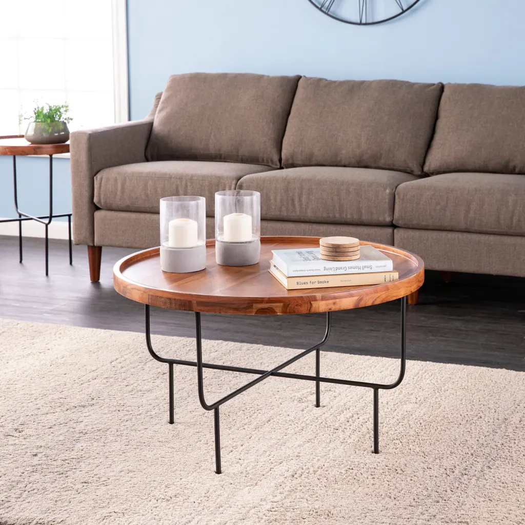 Marisdale Round Coffee Table, Natural Iron Frame, Modern Living Room Furniture sei
