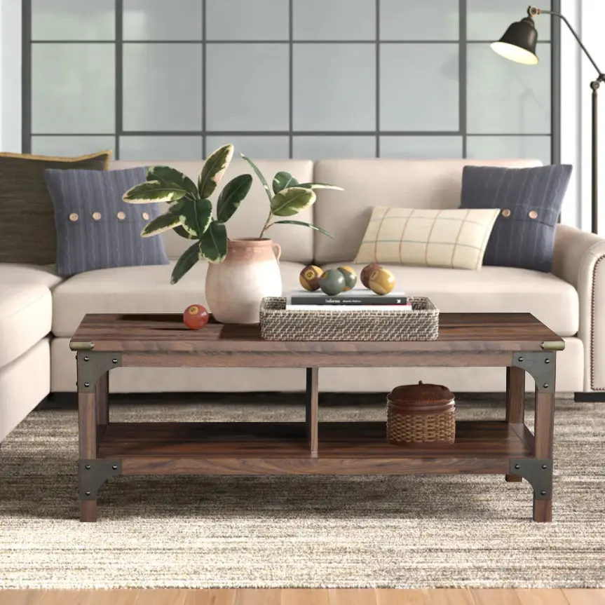 Elegant Walnut Coffee Table Industrial Style and 1 Drawer Living Room singularity
