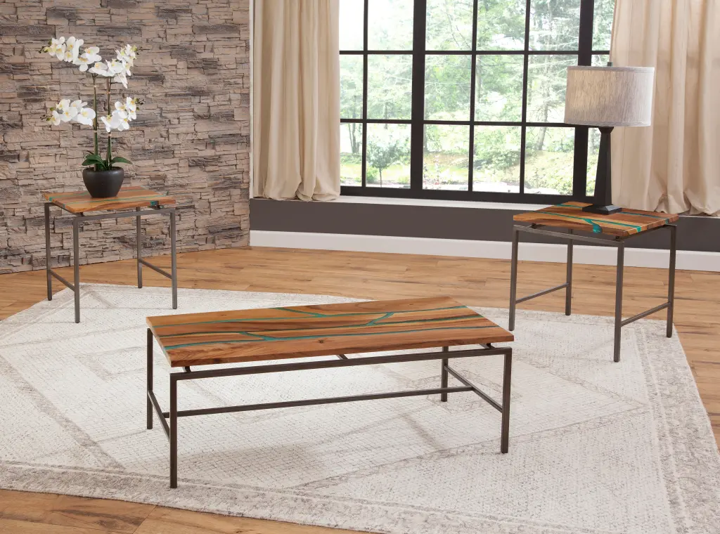 Tamra 3 Piece Occasional Table Set Brown Iron Finish steve silver furniture