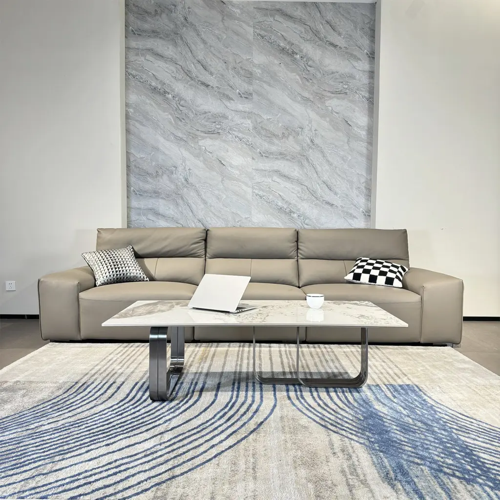 Rectangular Coffee Table Sintered Stone Top and Grey Metal Frame t2949