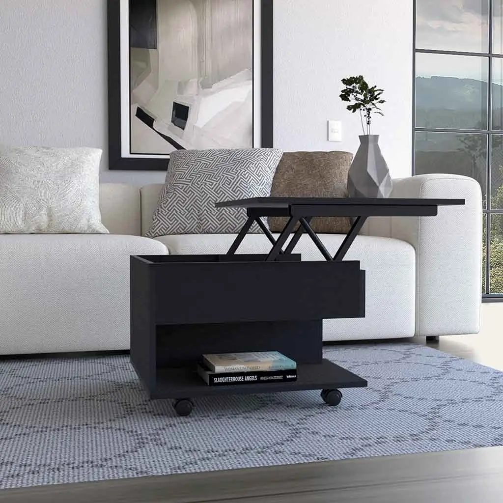 Lift Top Coffee Table Mercuri Casters Black Wengue Finish Living Room treevol furniture