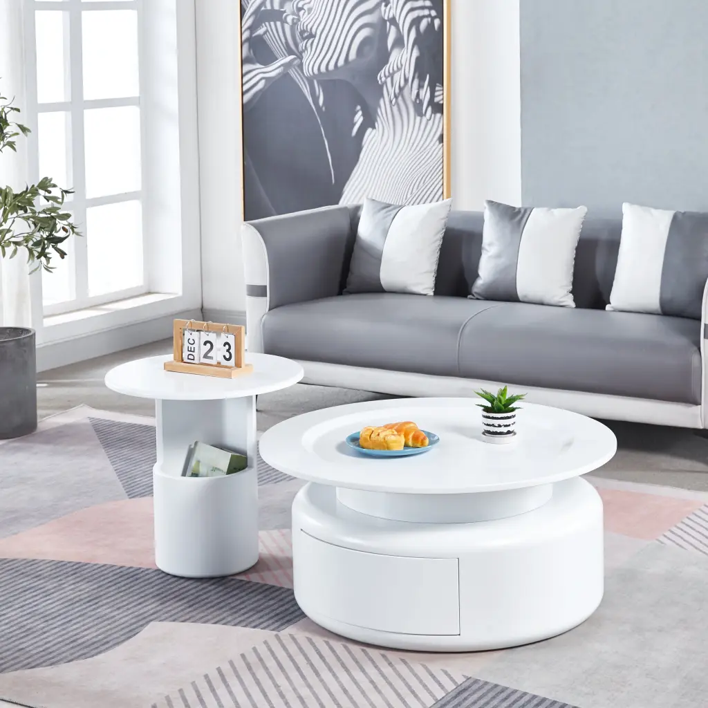 2-Piece White MDF Round Coffee Table Set Living Room Bedroom w1241 artisan furniture