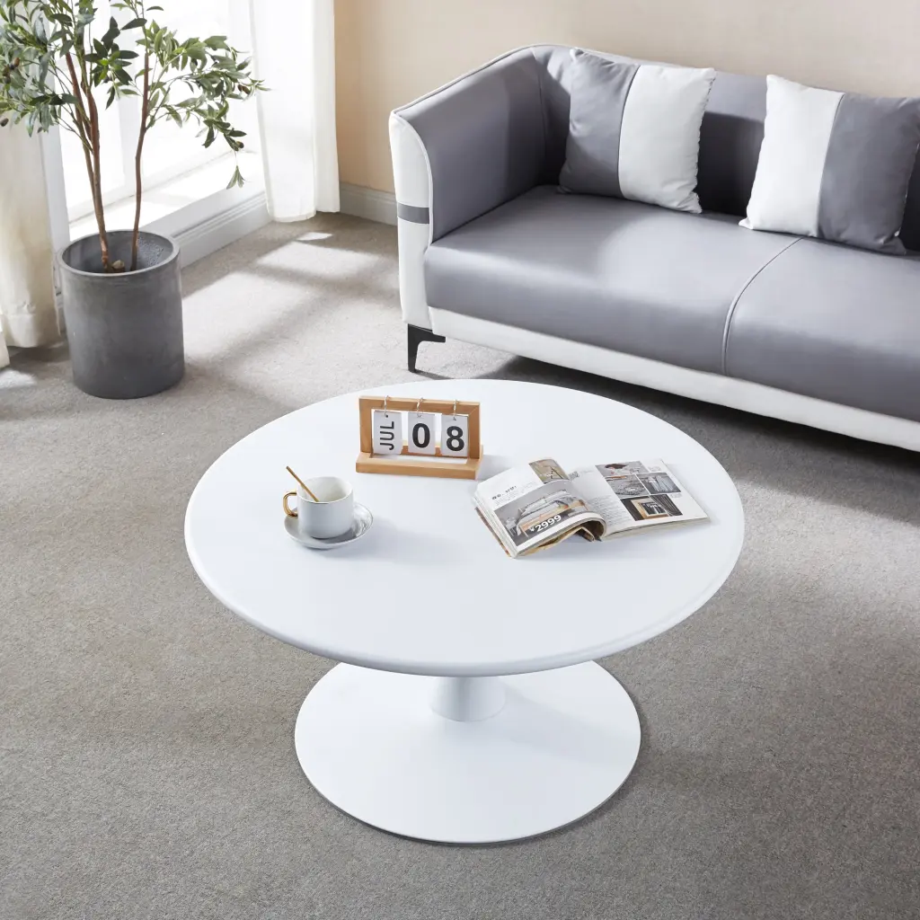 Modern 31.5 Inch Solid Metal Base White Round Coffee Table w1241 artisan furniture
