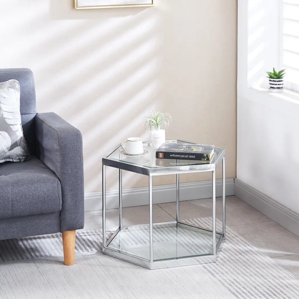 Modern Glass Coffee Table Silver Finish Stainless Steel Frame Living Room Center Table w1241 artisan furniture