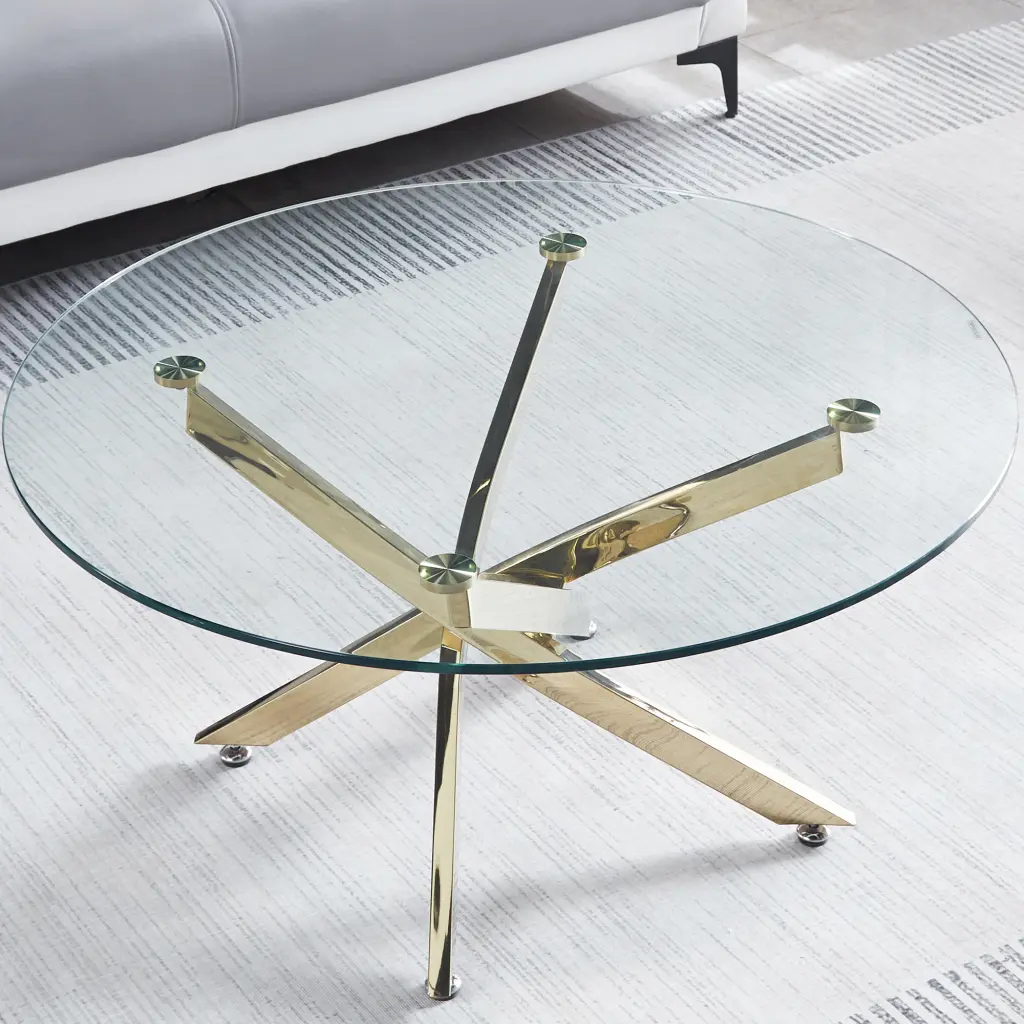Modern Round Tempered Glass Coffee Table Stainless Steel Gold Legs w1241 artisan furniture